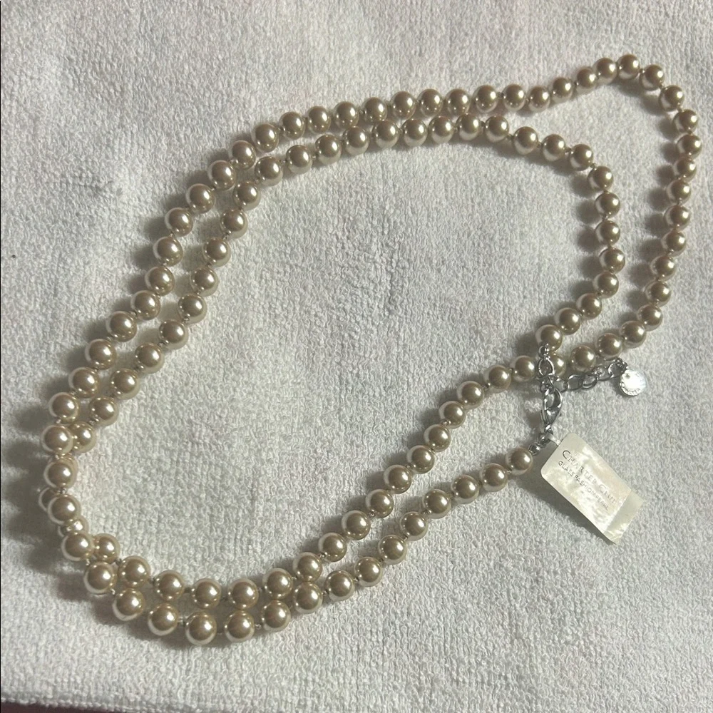 Charter Club Long Glass‎ Cream Pearl Necklace